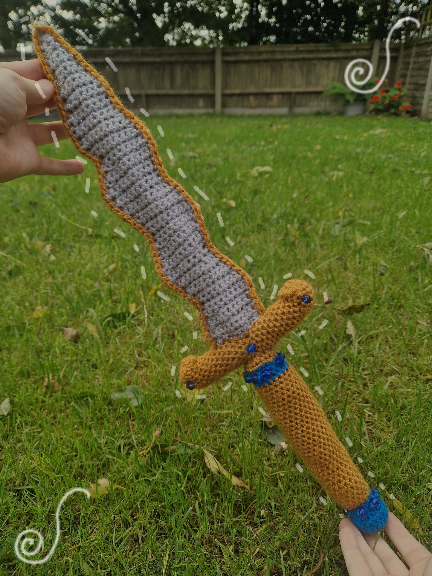 Crochet Dagger 'The Gilded Blade' - Gold, Grey and Blue