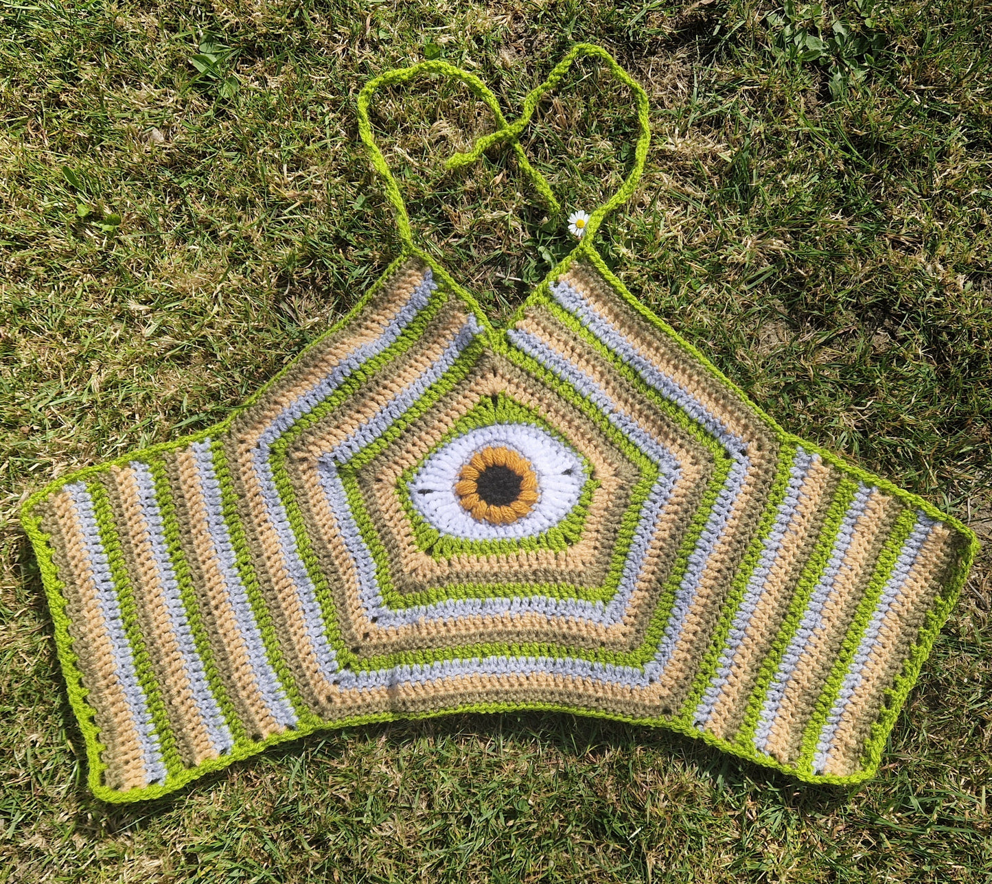 Third Eye Festival Crochet Corset Crop Top With Corset Style Lace Up Back GREENS SIZE M