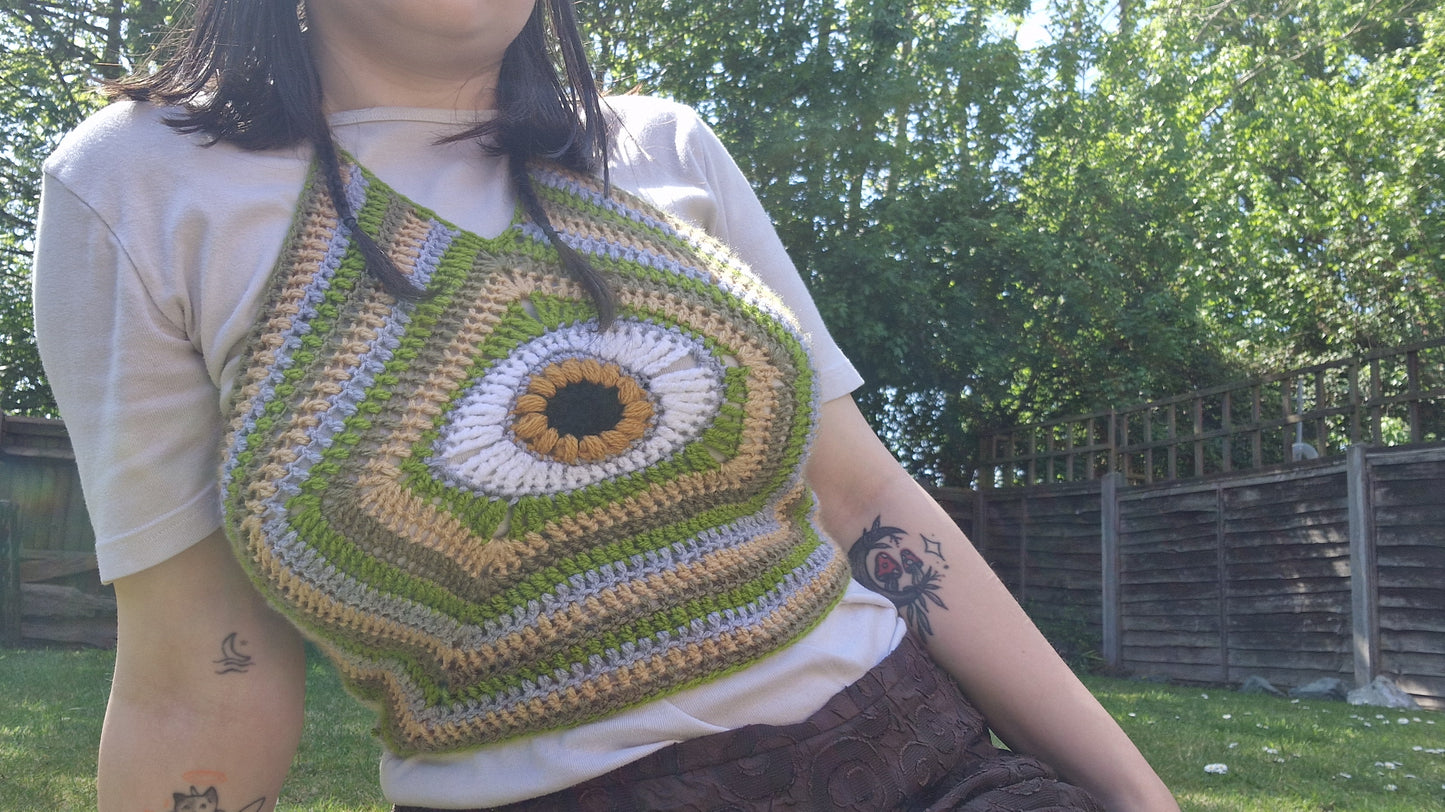Third Eye Festival Crochet Corset Crop Top With Corset Style Lace Up Back GREENS SIZE M