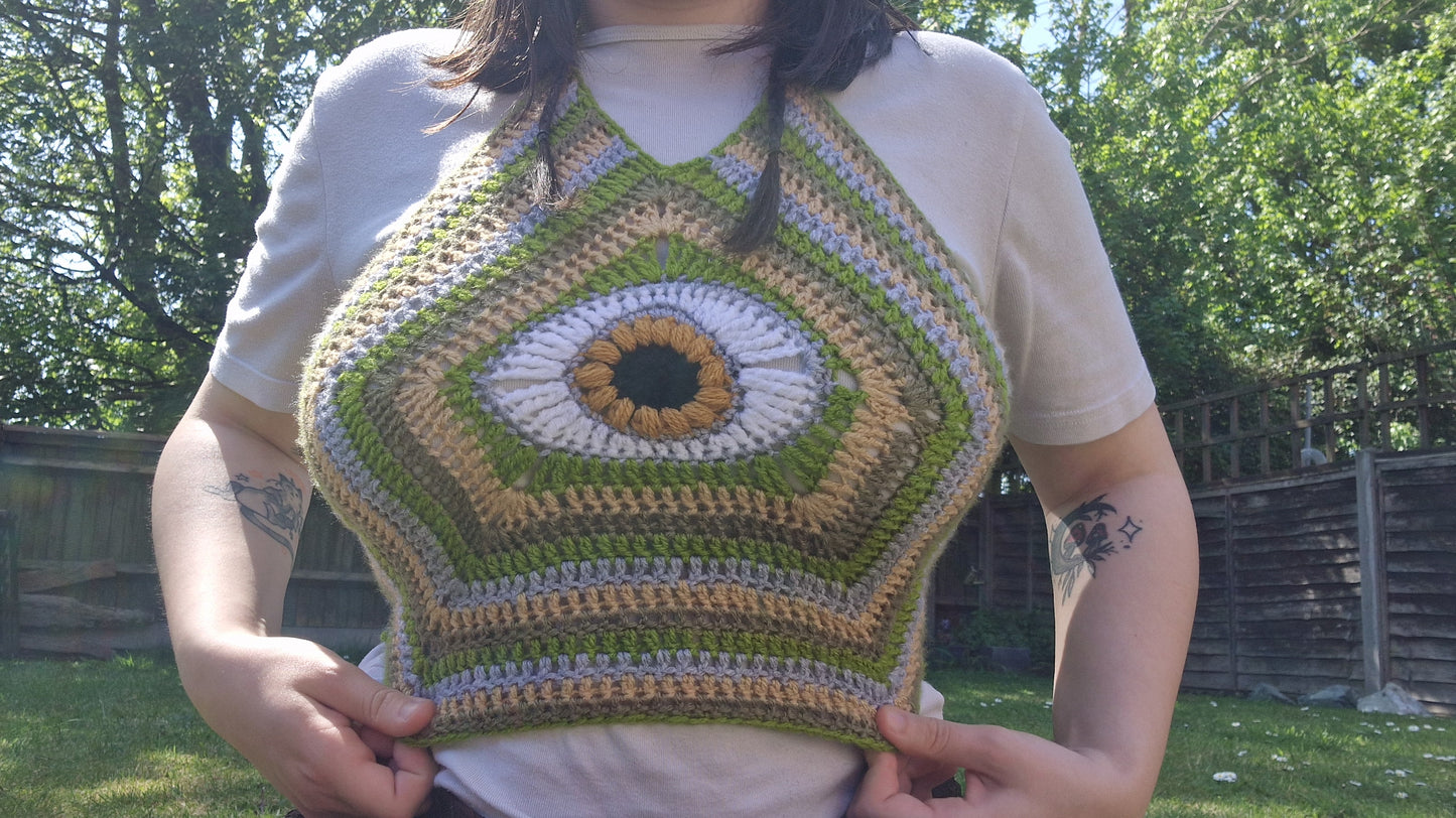 Third Eye Festival Crochet Corset Crop Top With Corset Style Lace Up Back GREENS SIZE M