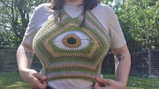 Third Eye Festival Crochet Corset Crop Top With Corset Style Lace Up Back GREENS SIZE M
