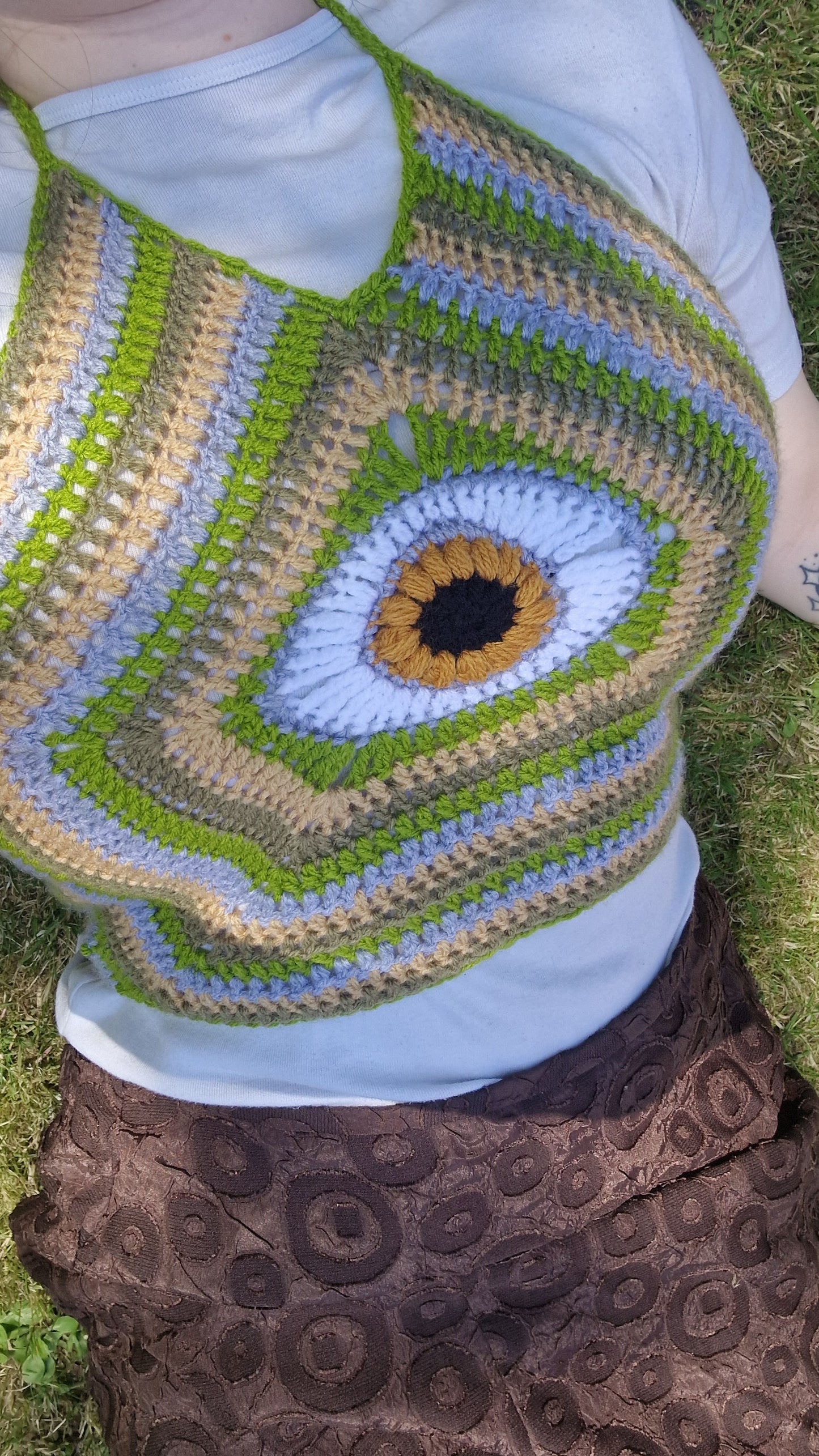 Third Eye Festival Crochet Corset Crop Top With Corset Style Lace Up Back GREENS SIZE M