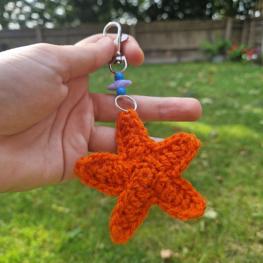Handmade Crochet Starfish Keyring PERFECT GIFT OOAK