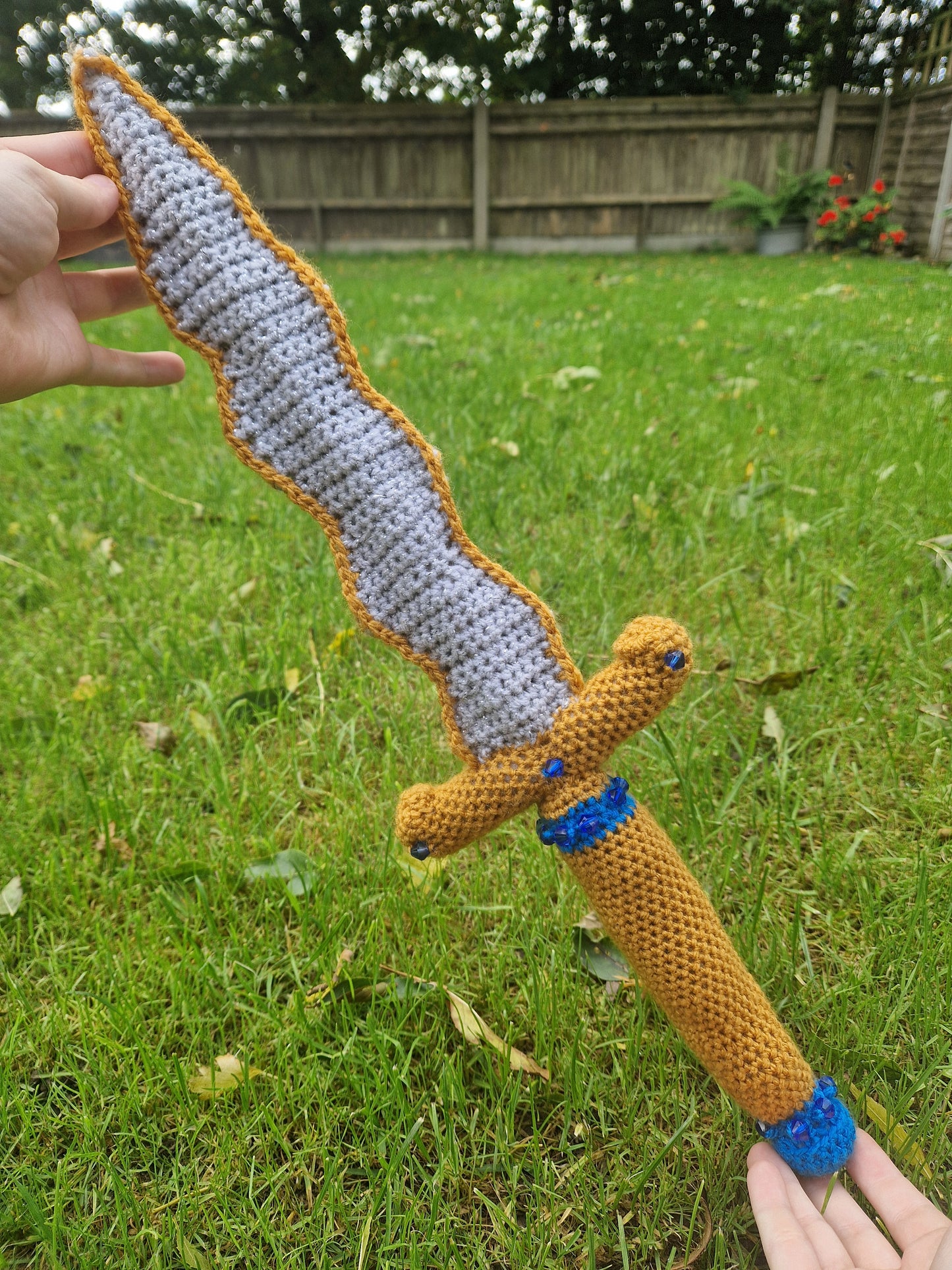Crochet Dagger 'The Gilded Blade' - Gold, Grey and Blue