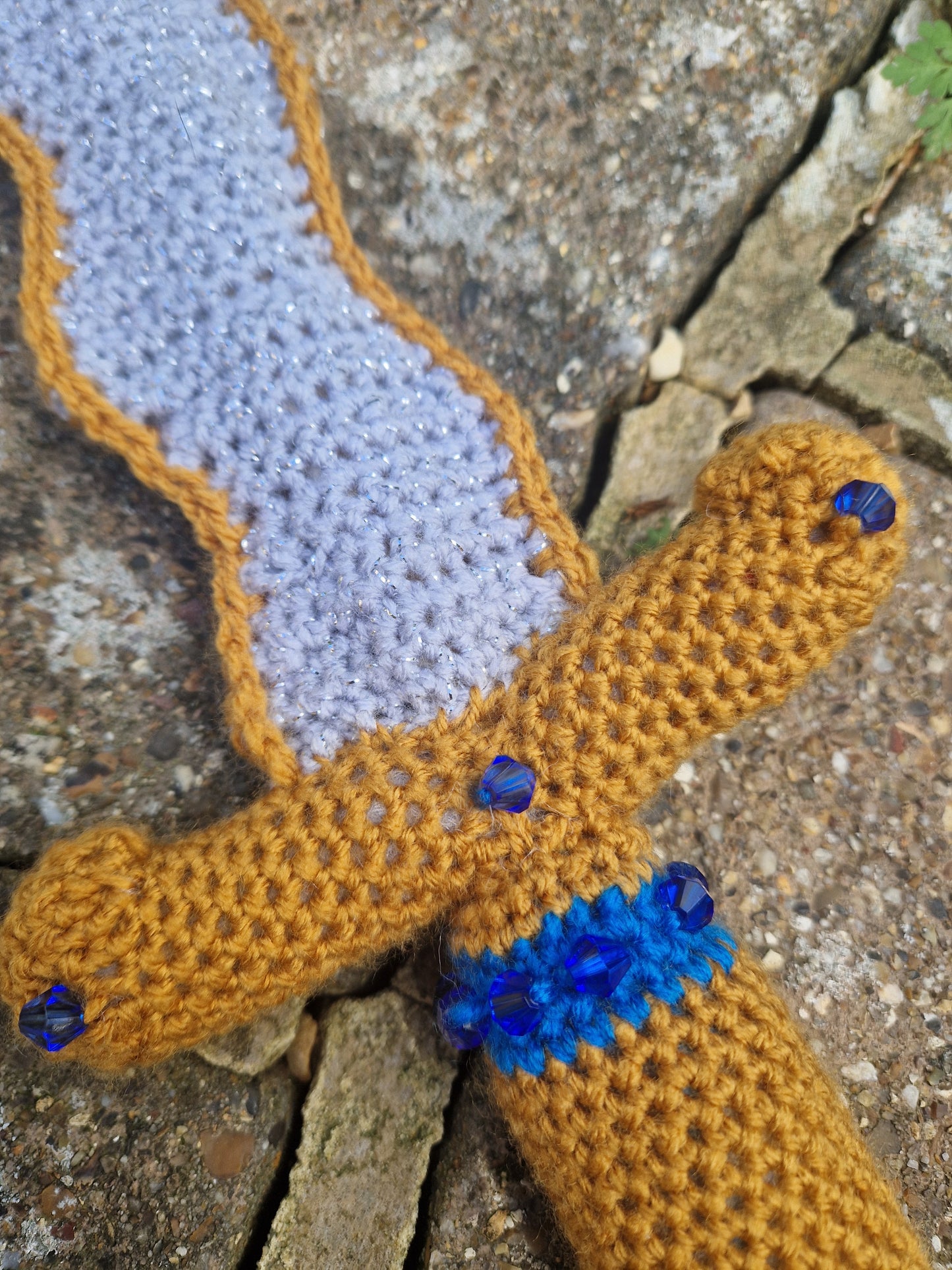 Crochet Dagger 'The Gilded Blade' - Gold, Grey and Blue