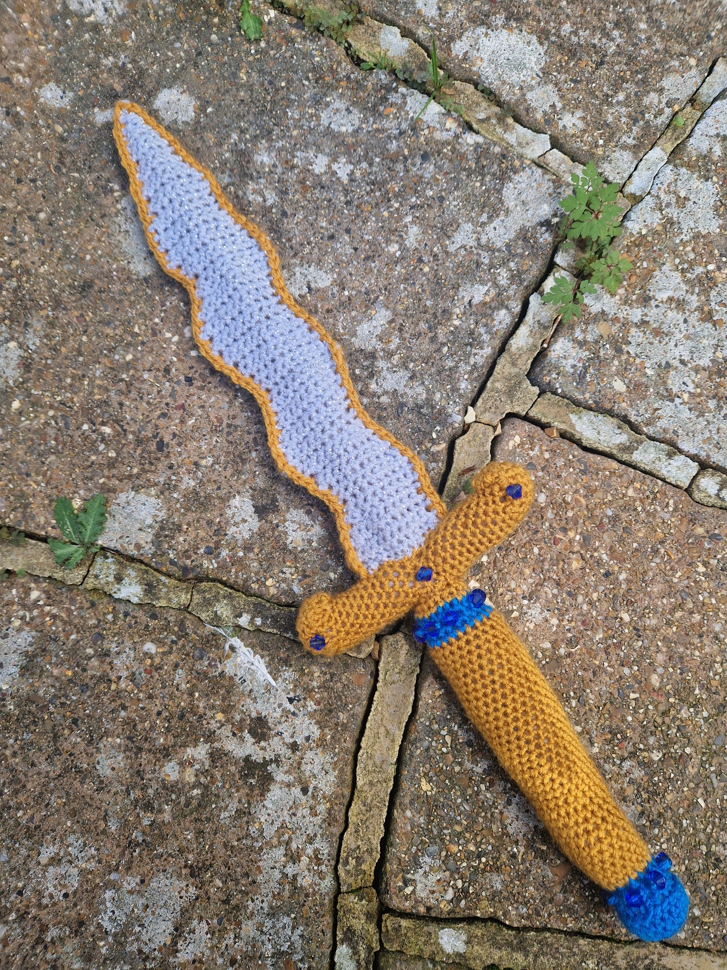 Crochet Dagger 'The Gilded Blade' - Gold, Grey and Blue