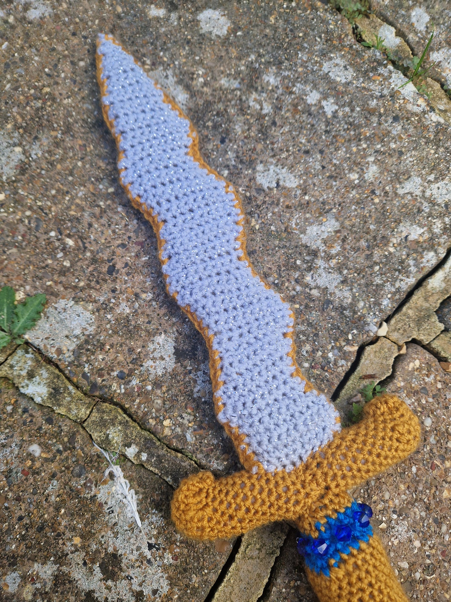 Crochet Dagger 'The Gilded Blade' - Gold, Grey and Blue