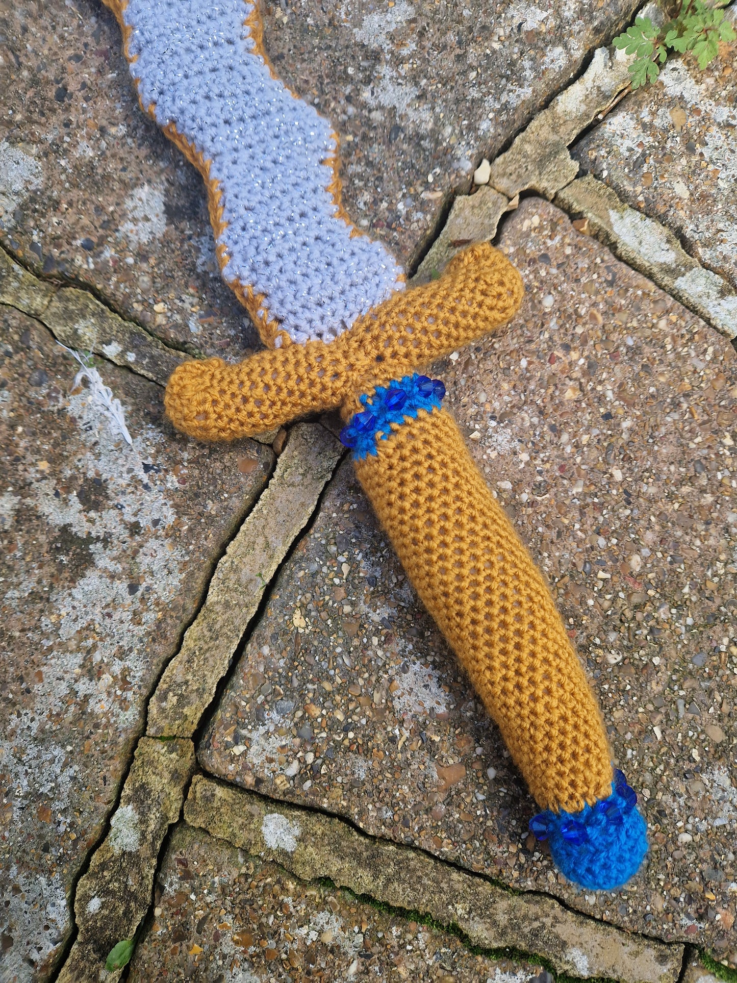 Crochet Dagger 'The Gilded Blade' - Gold, Grey and Blue