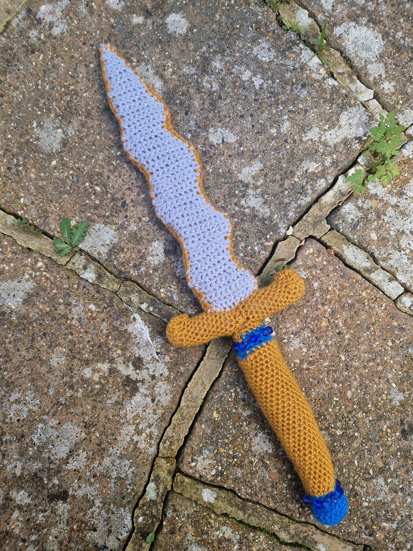 Crochet Dagger 'The Gilded Blade' - Gold, Grey and Blue