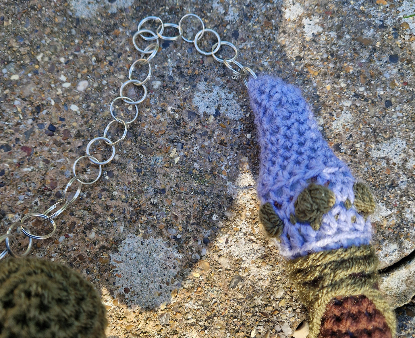 Crochet Heart Flail - 'Thorn heart'. Green & Grey Fae Theme