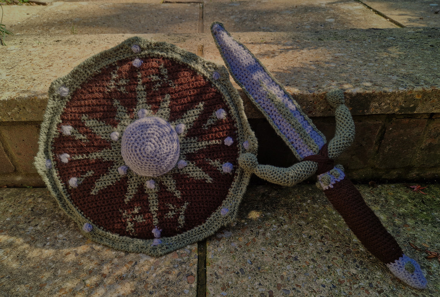 Crochet Shield & Dagger - A Gift From The Fae Greens/Browns/Greys