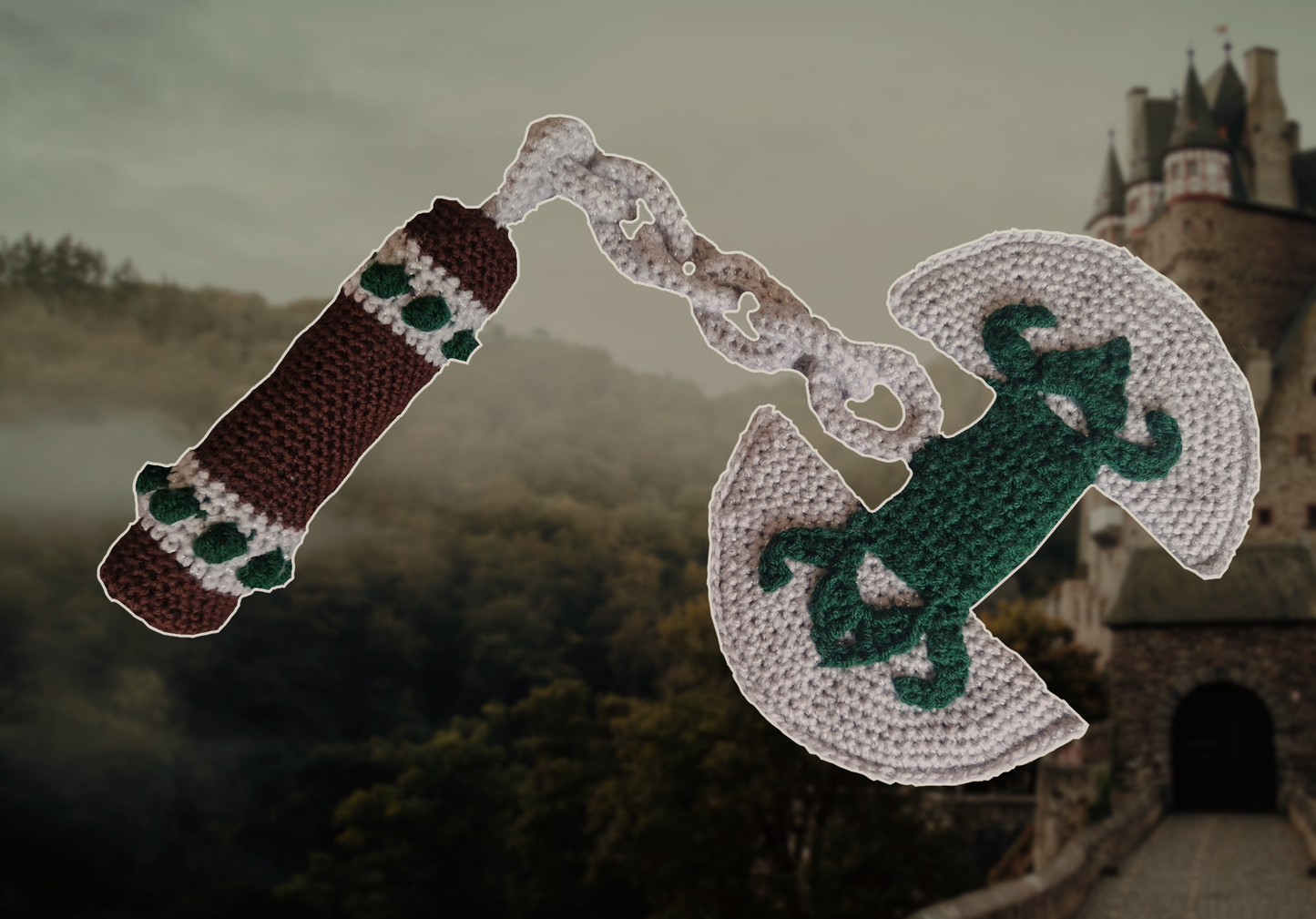Crochet 'The Lover’s Labrys' Green x Brown x Silver Axe