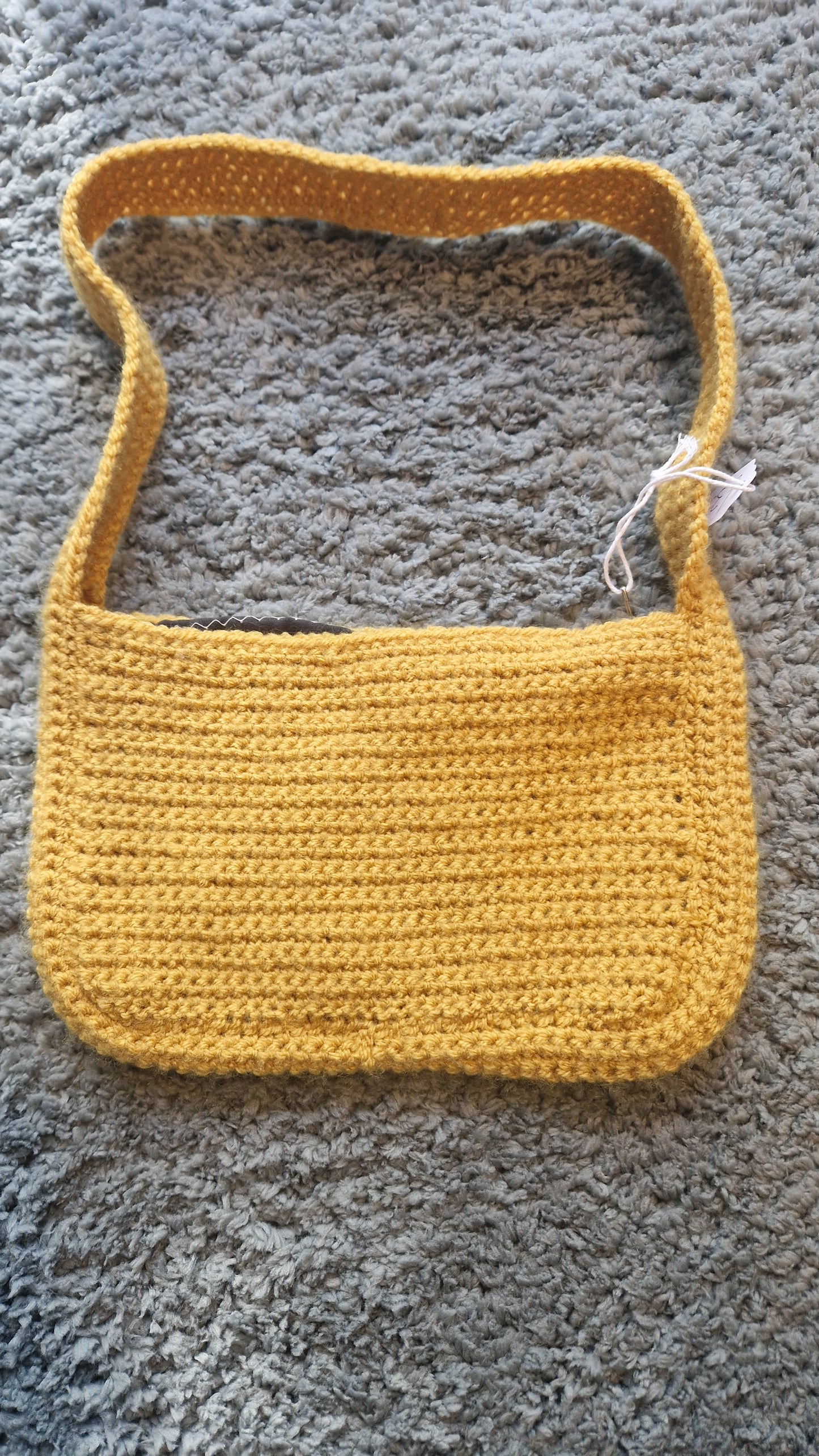 Handmade Crochet Mustard Shoulder Bag Purse With Mushroom Applique