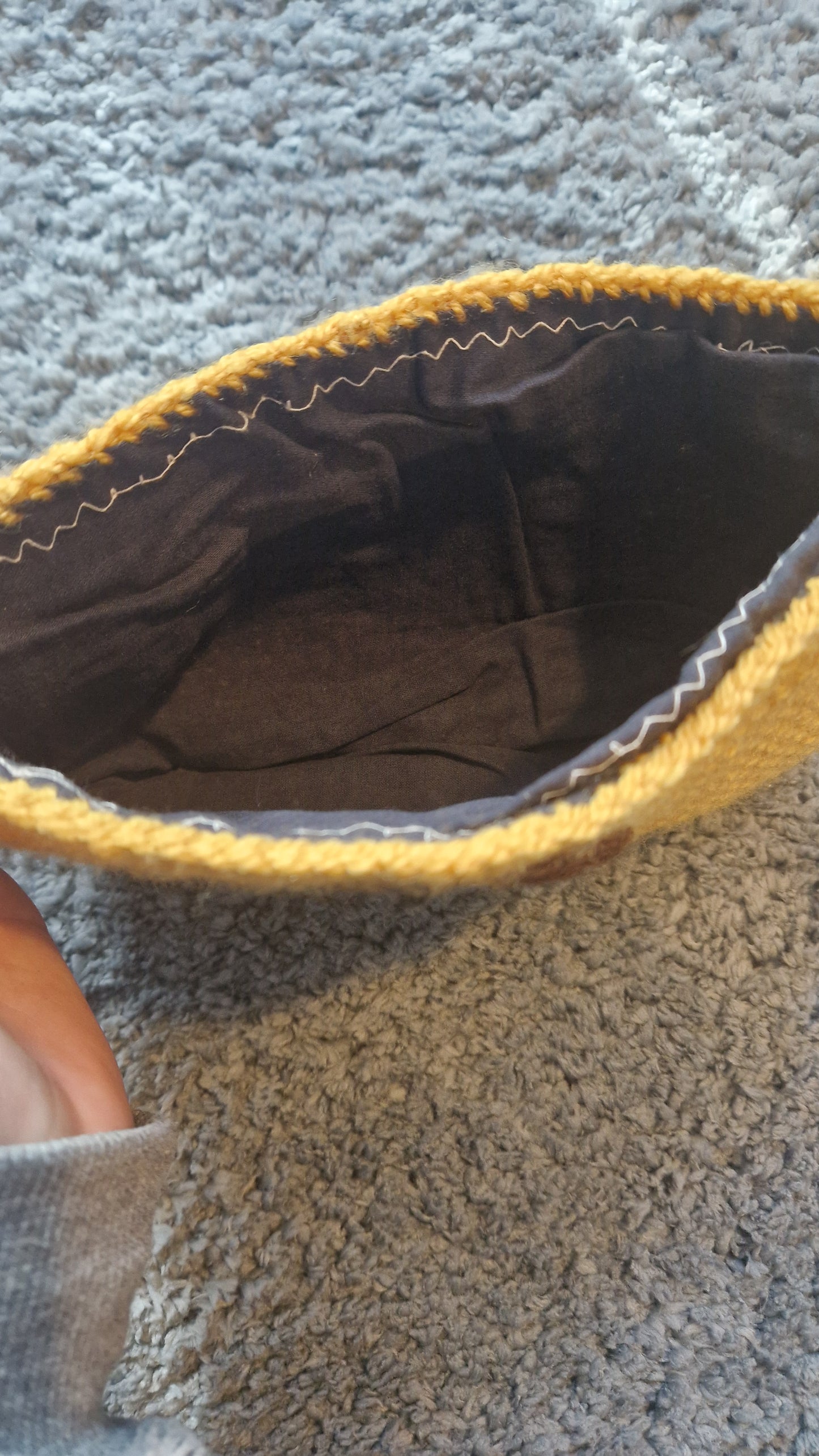 Handmade Crochet Mustard Shoulder Bag Purse With Mushroom Applique