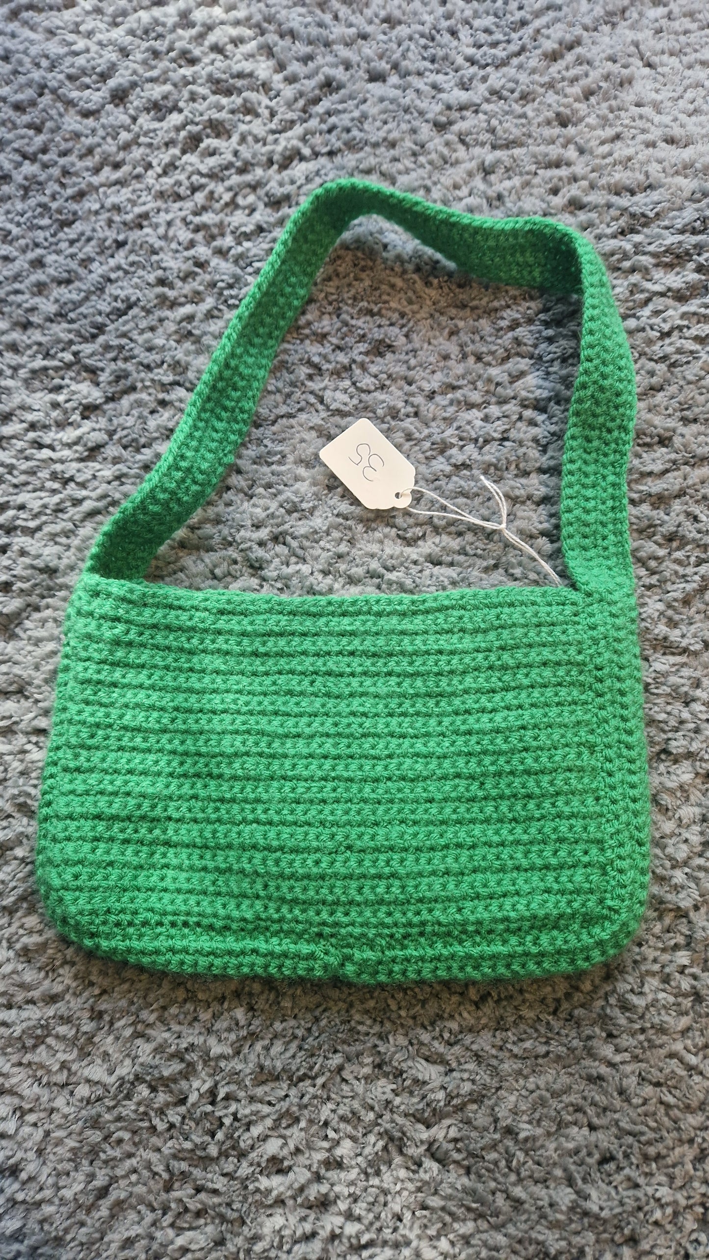 Handmade Crochet Green Shoulder Bag Purse With Mushroom Applique