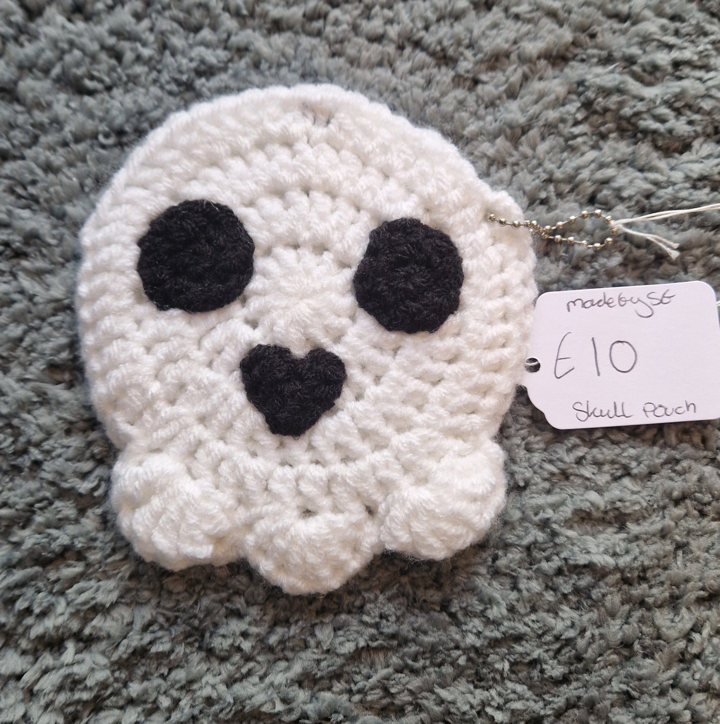 Crochet Skull Pouch With Snap Button Closure And Keyring Attachment (Ballchain)