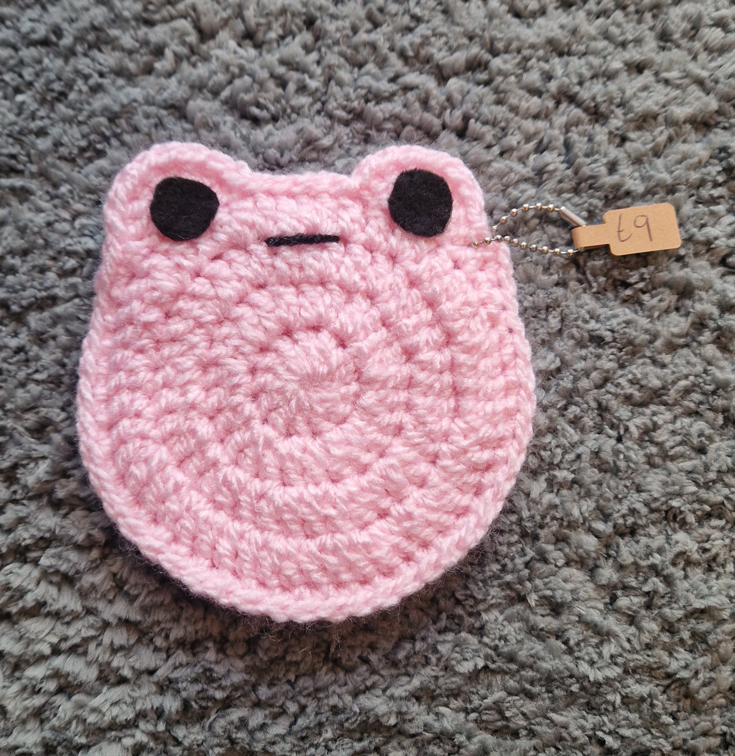 Crochet Pink Frog Pouch With Keyring Attachment (Ballchain)