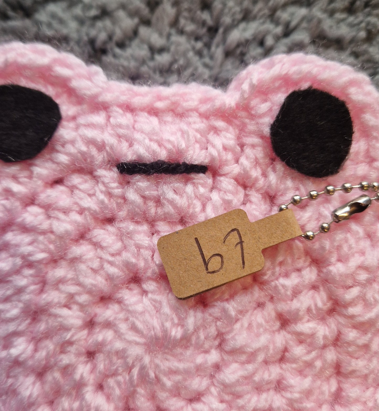 Crochet Pink Frog Pouch With Keyring Attachment (Ballchain)