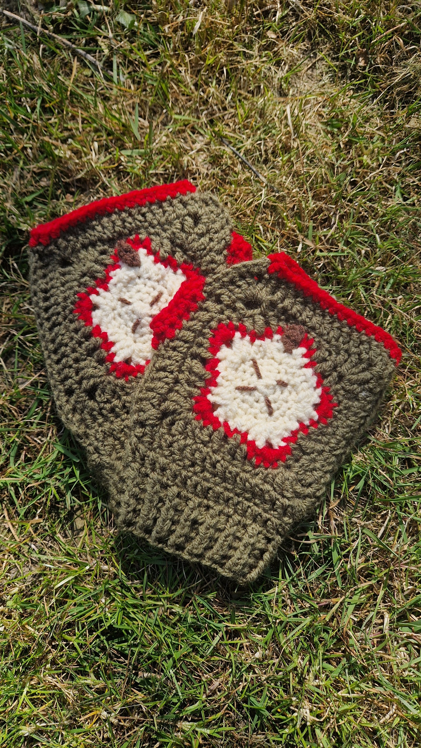 Crochet Apple Granny Square  Fingerless Gloves/Hand Warmers OOAK Handmade