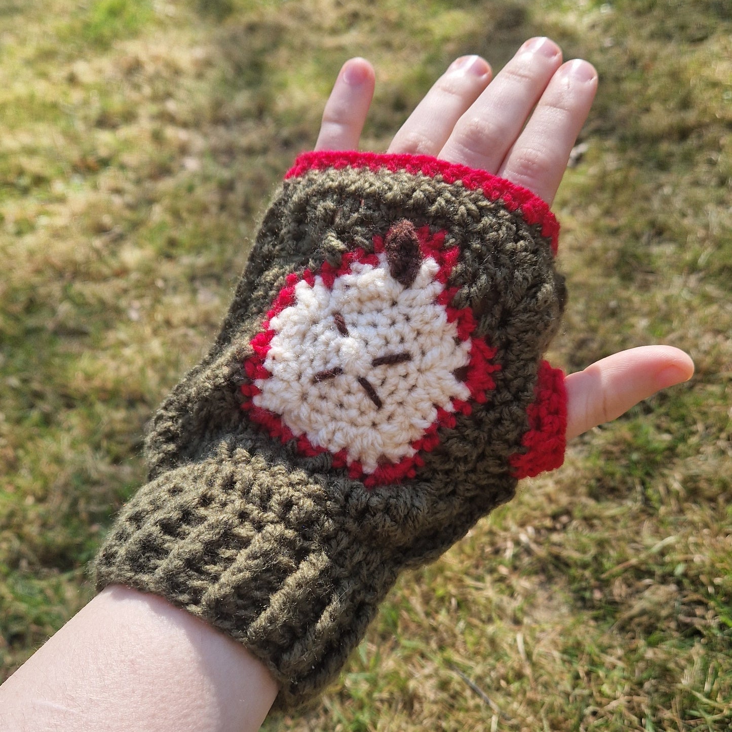 Crochet Apple Granny Square  Fingerless Gloves/Hand Warmers OOAK Handmade