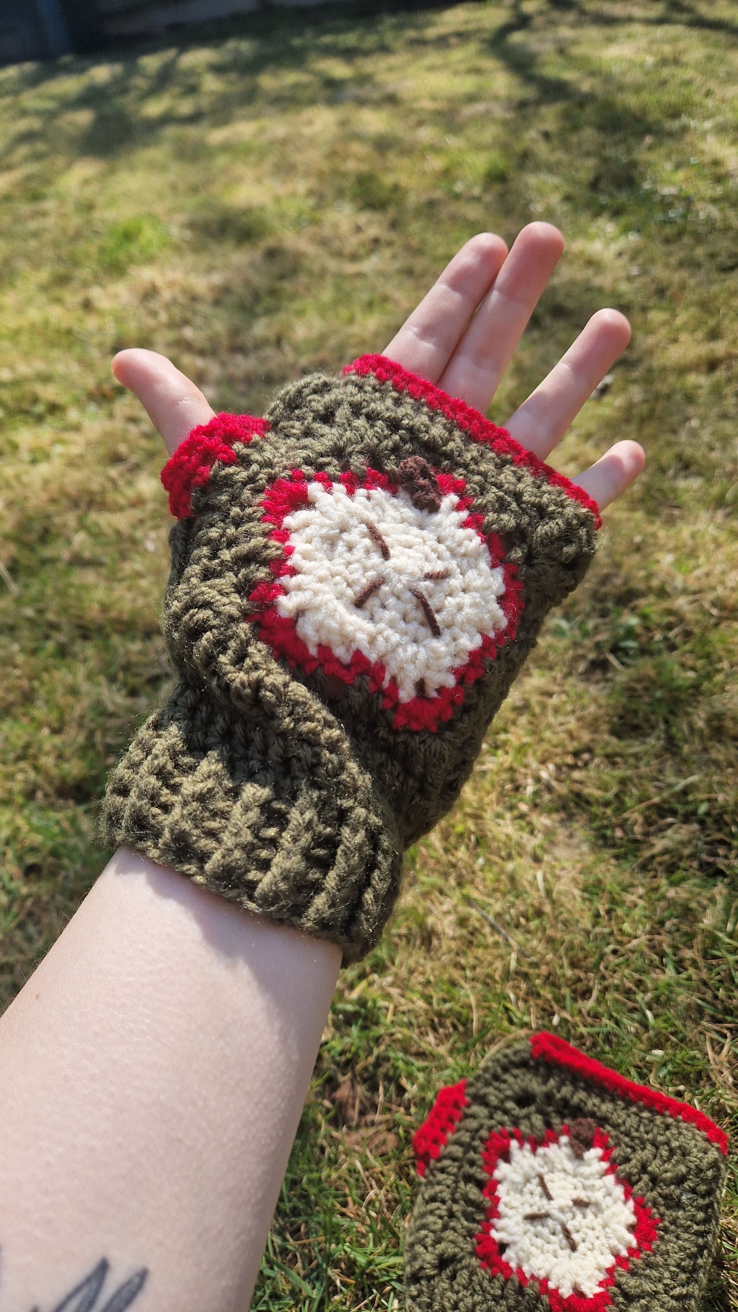 Crochet Apple Granny Square  Fingerless Gloves/Hand Warmers OOAK Handmade