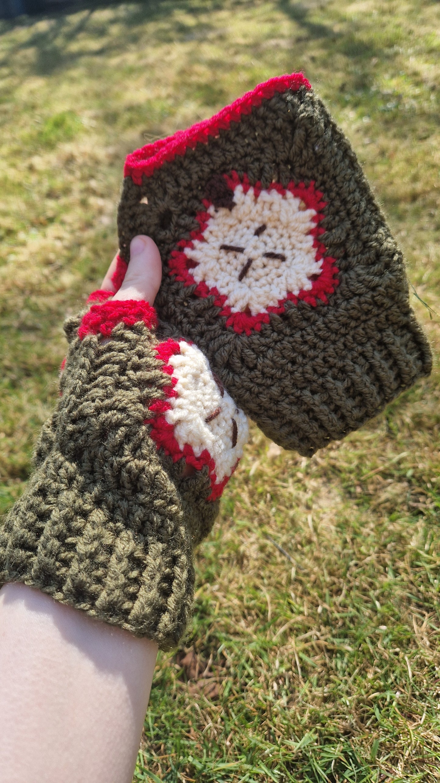 Crochet Apple Granny Square  Fingerless Gloves/Hand Warmers OOAK Handmade