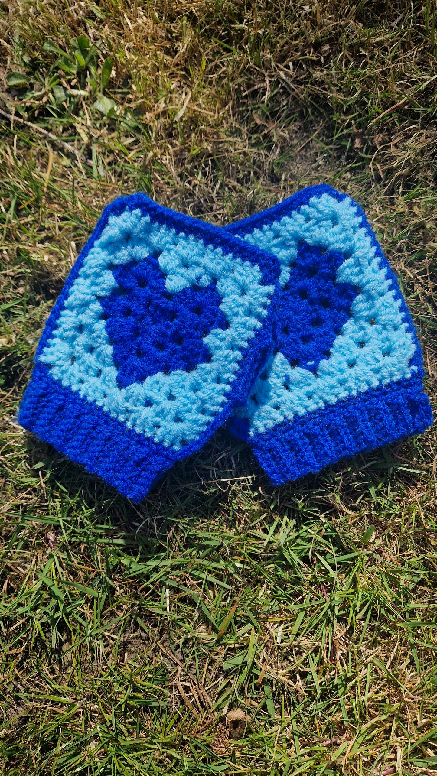 Crochet Granny Stitch Blue Ocean Fingerless Gloves/Hand Warmers OOAK Handmade