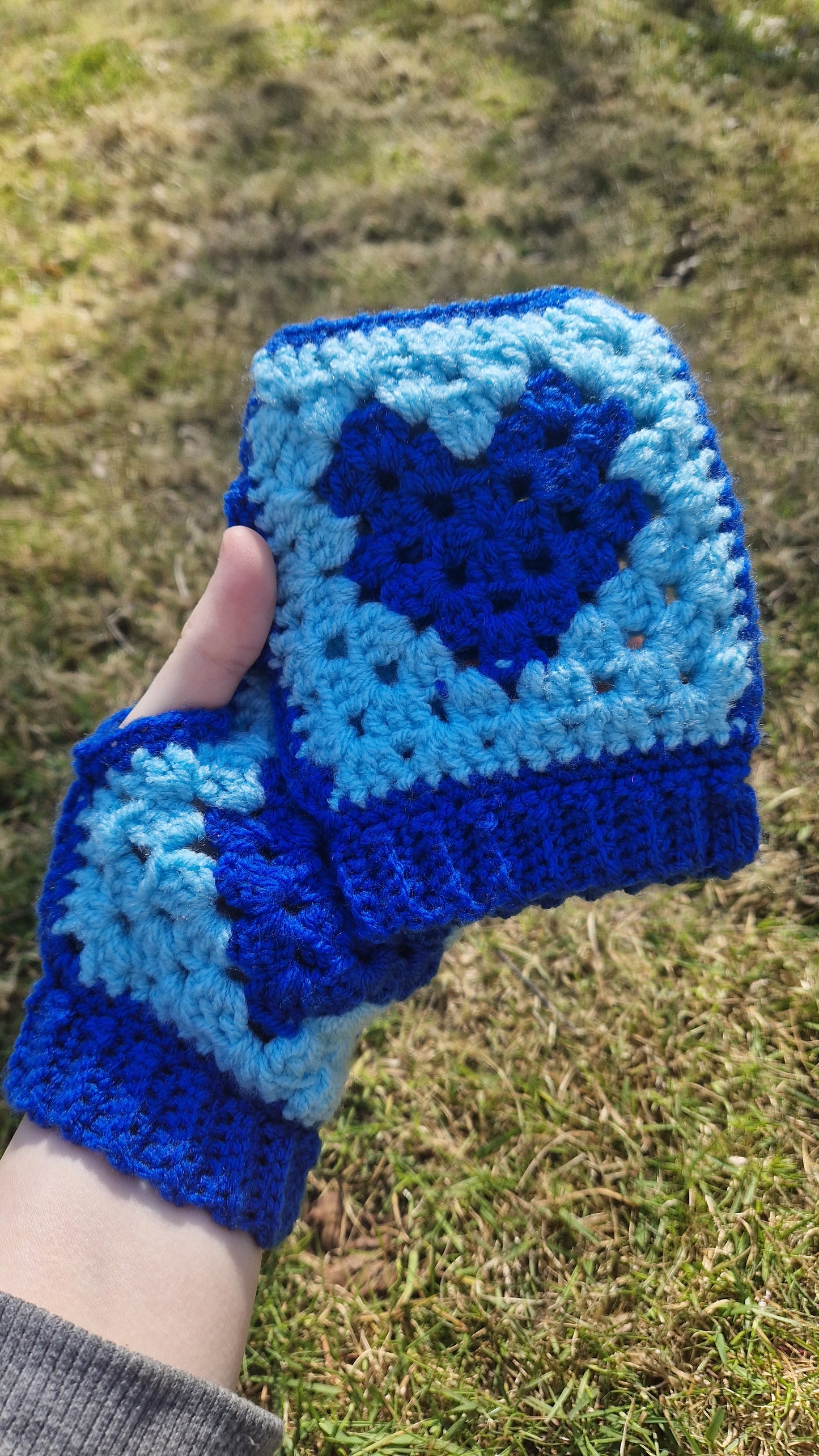 Crochet Granny Stitch Blue Ocean Fingerless Gloves/Hand Warmers OOAK Handmade