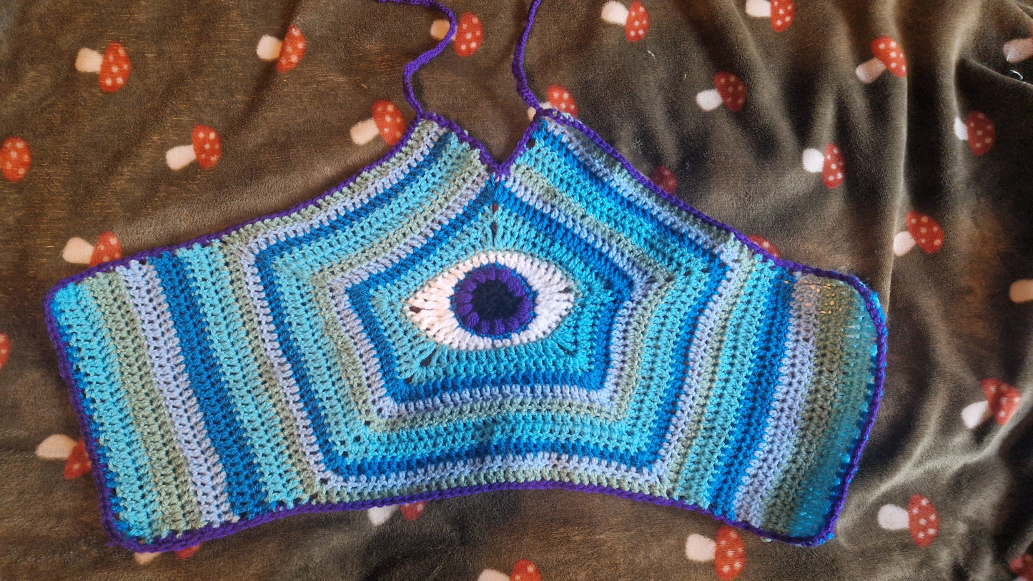 Third Eye Festival Crochet Corset Crop Top With Corset Style Lace Up Back Purple x Blue SIZE S
