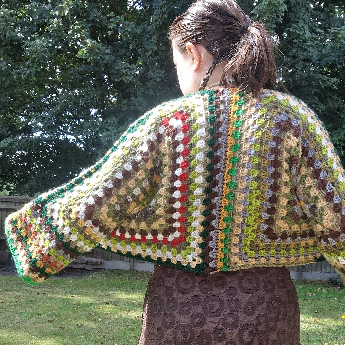 Scrap Yarn Crochet Hexagon Cropped Cardigan Size Small OOAK