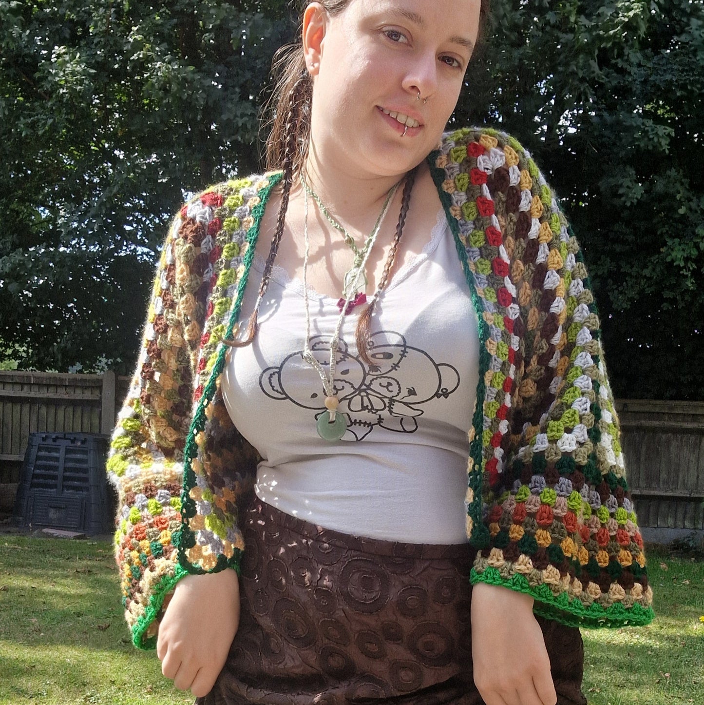 Scrap Yarn Crochet Hexagon Cropped Cardigan Size Small OOAK