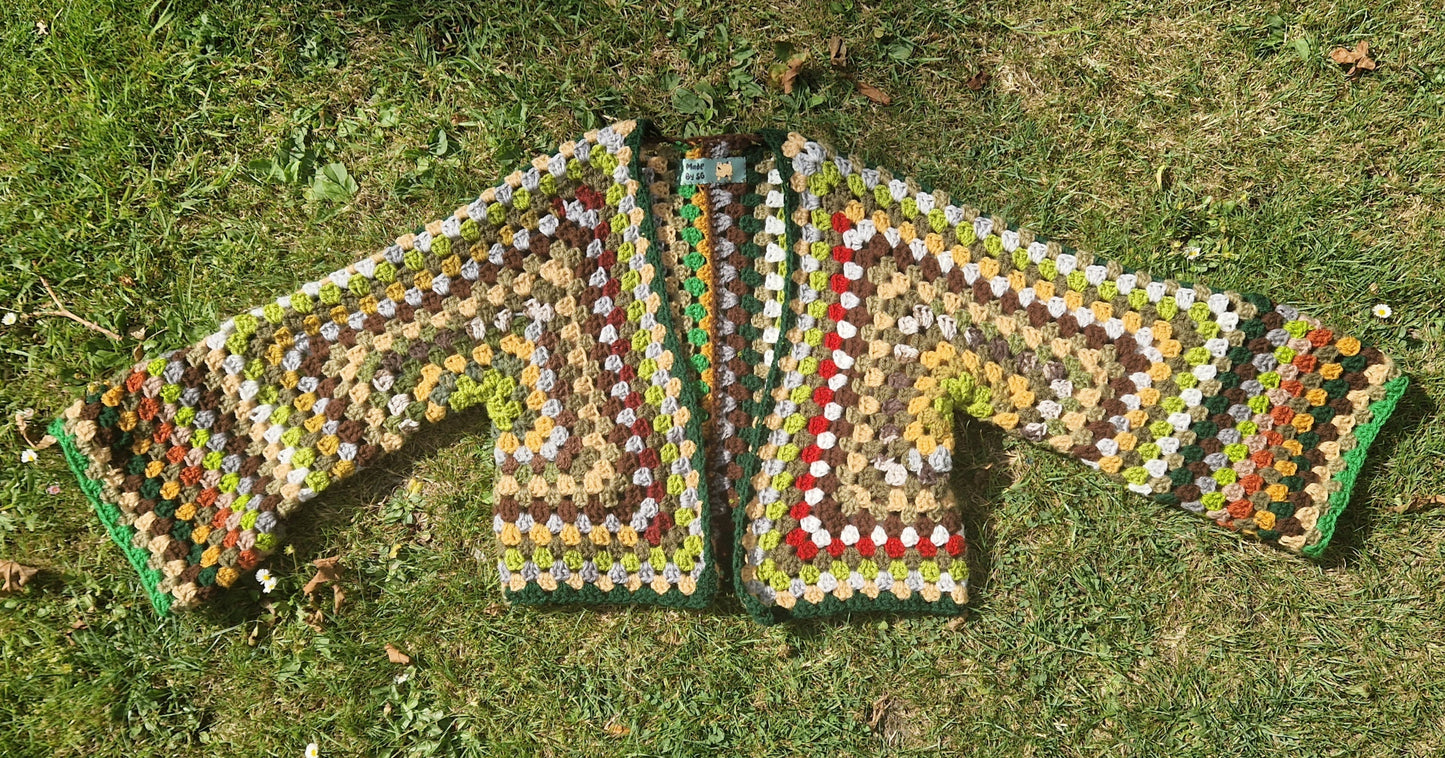 Scrap Yarn Crochet Hexagon Cropped Cardigan Size Small OOAK
