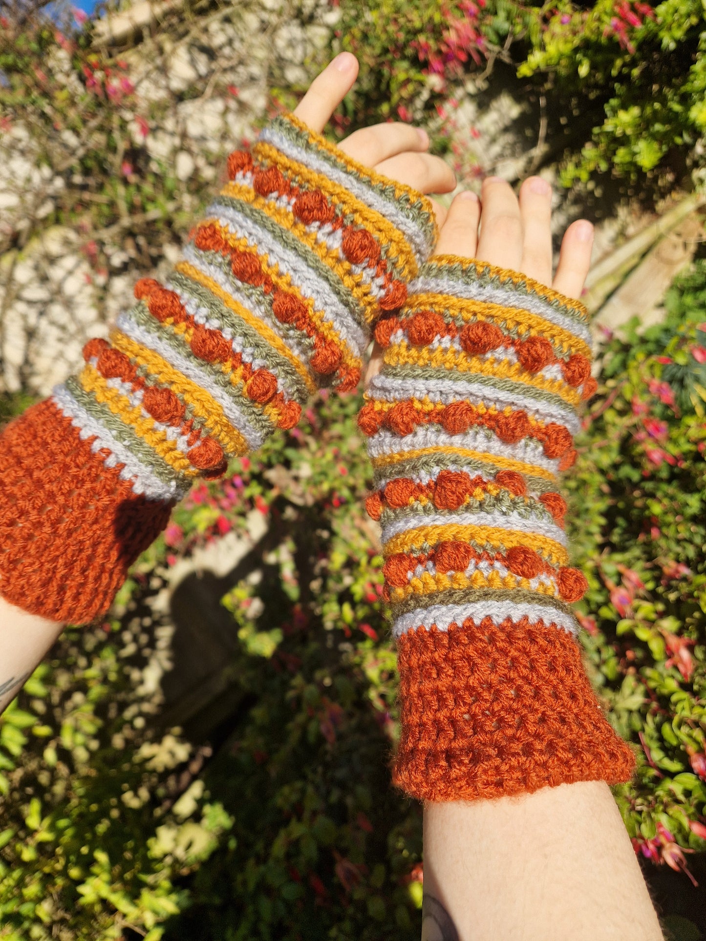 Crochet Handwarmers/fingerless gloves Oranges x Browns OOAK