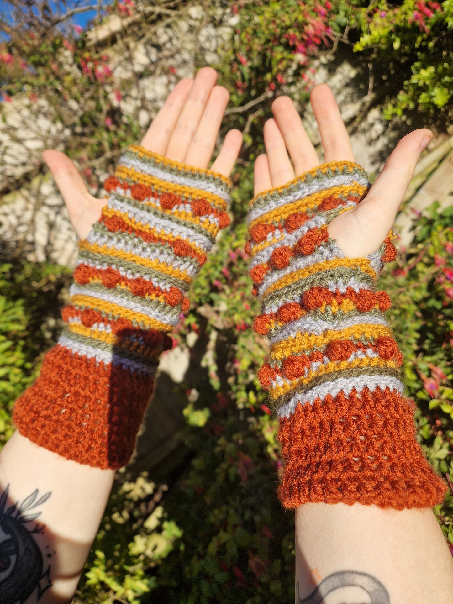 Crochet Handwarmers/fingerless gloves Oranges x Browns OOAK