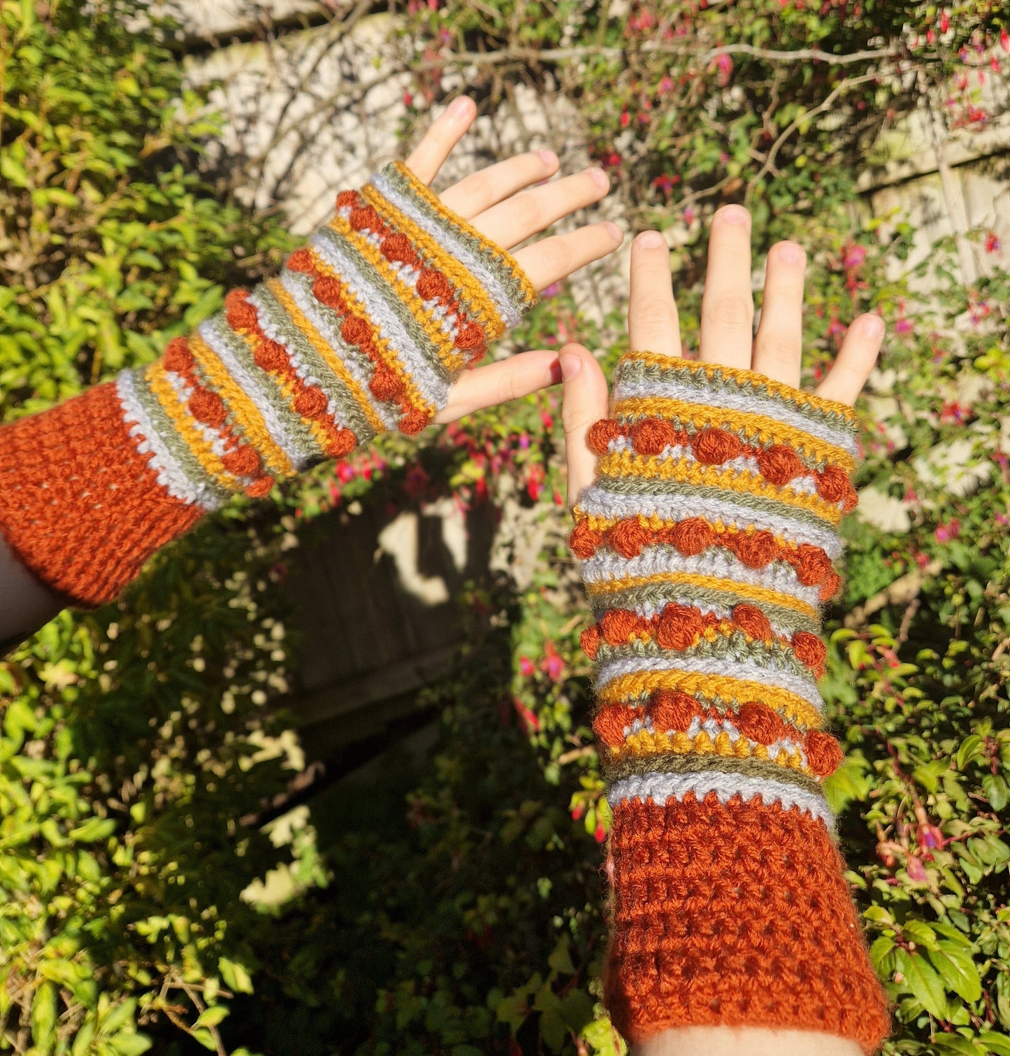Crochet Handwarmers/fingerless gloves Oranges x Browns OOAK