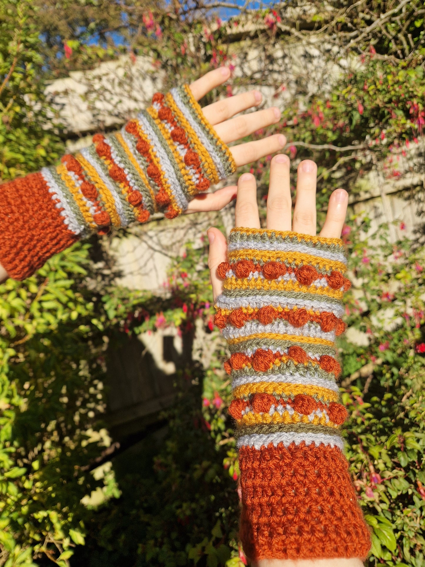Crochet Handwarmers/fingerless gloves Oranges x Browns OOAK