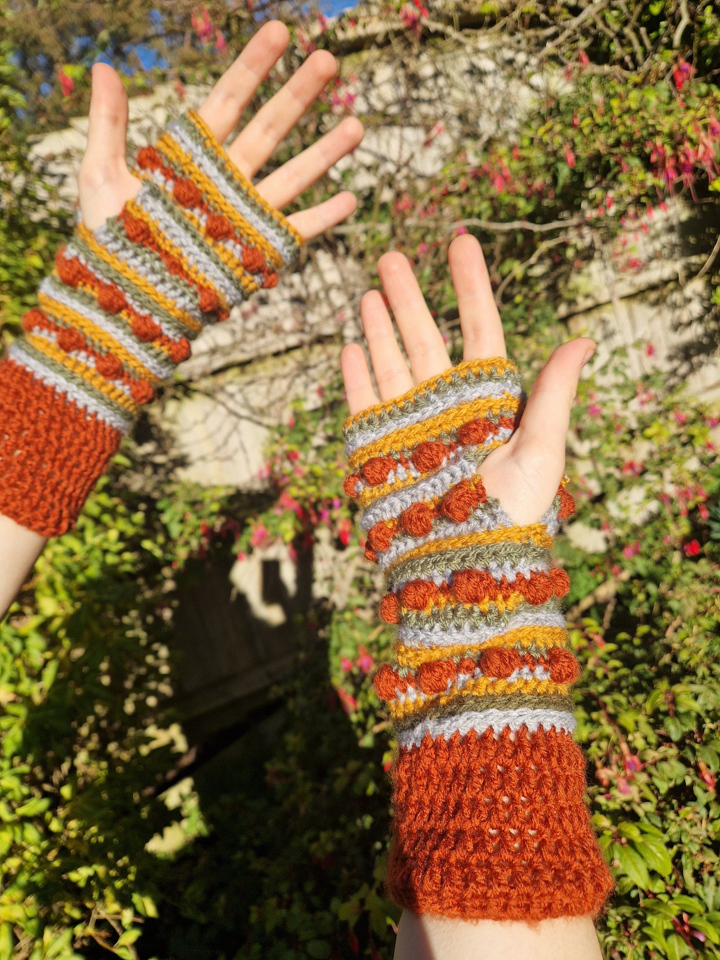 Crochet Handwarmers/fingerless gloves Oranges x Browns OOAK