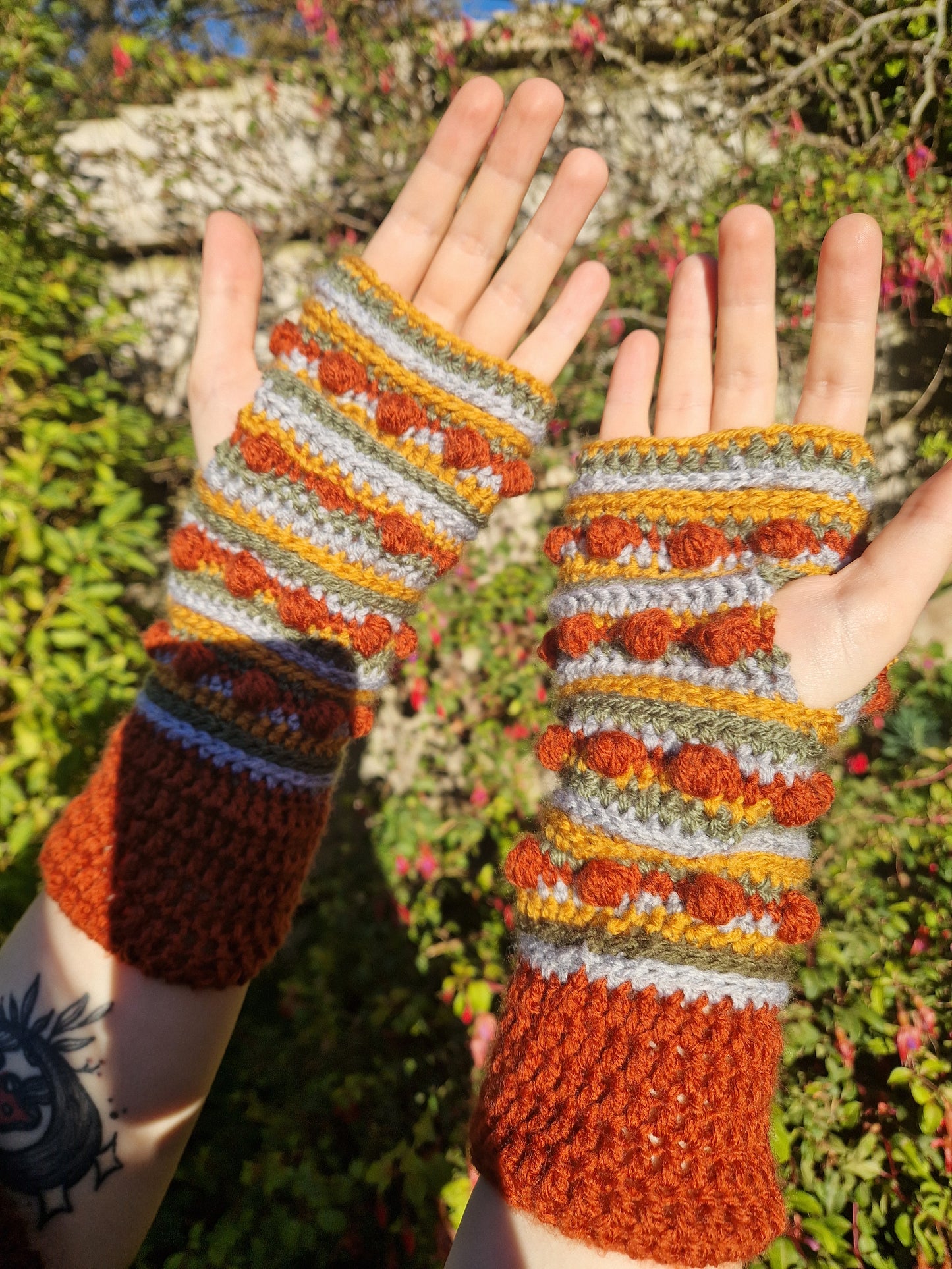 Crochet Handwarmers/fingerless gloves Oranges x Browns OOAK