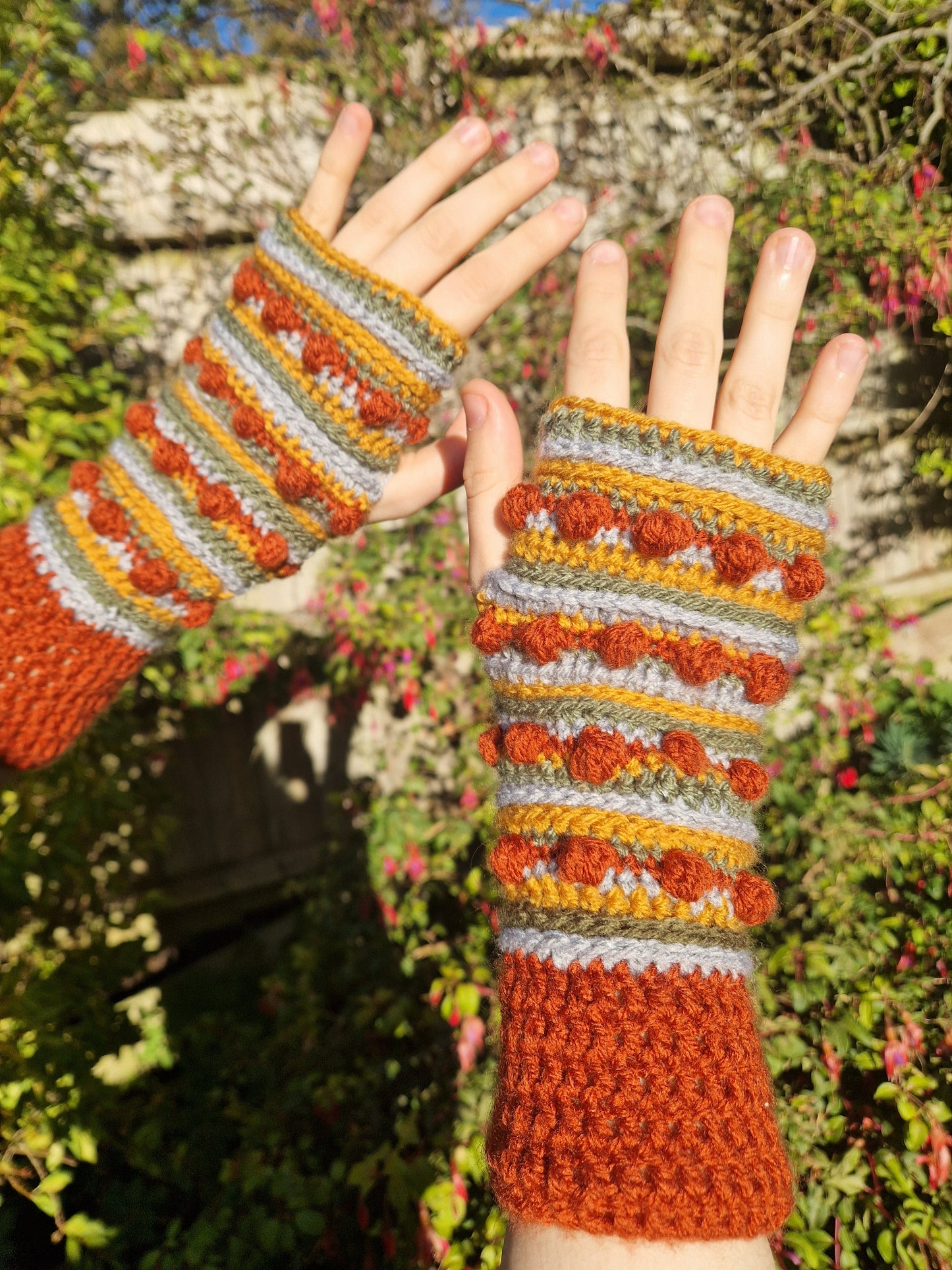 Crochet Handwarmers/fingerless gloves Oranges x Browns OOAK