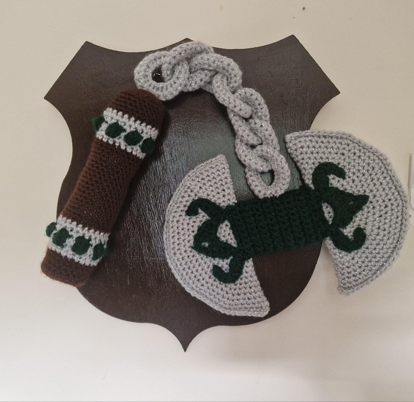 Crochet 'The Lover’s Labrys' Green x Brown x Silver Axe