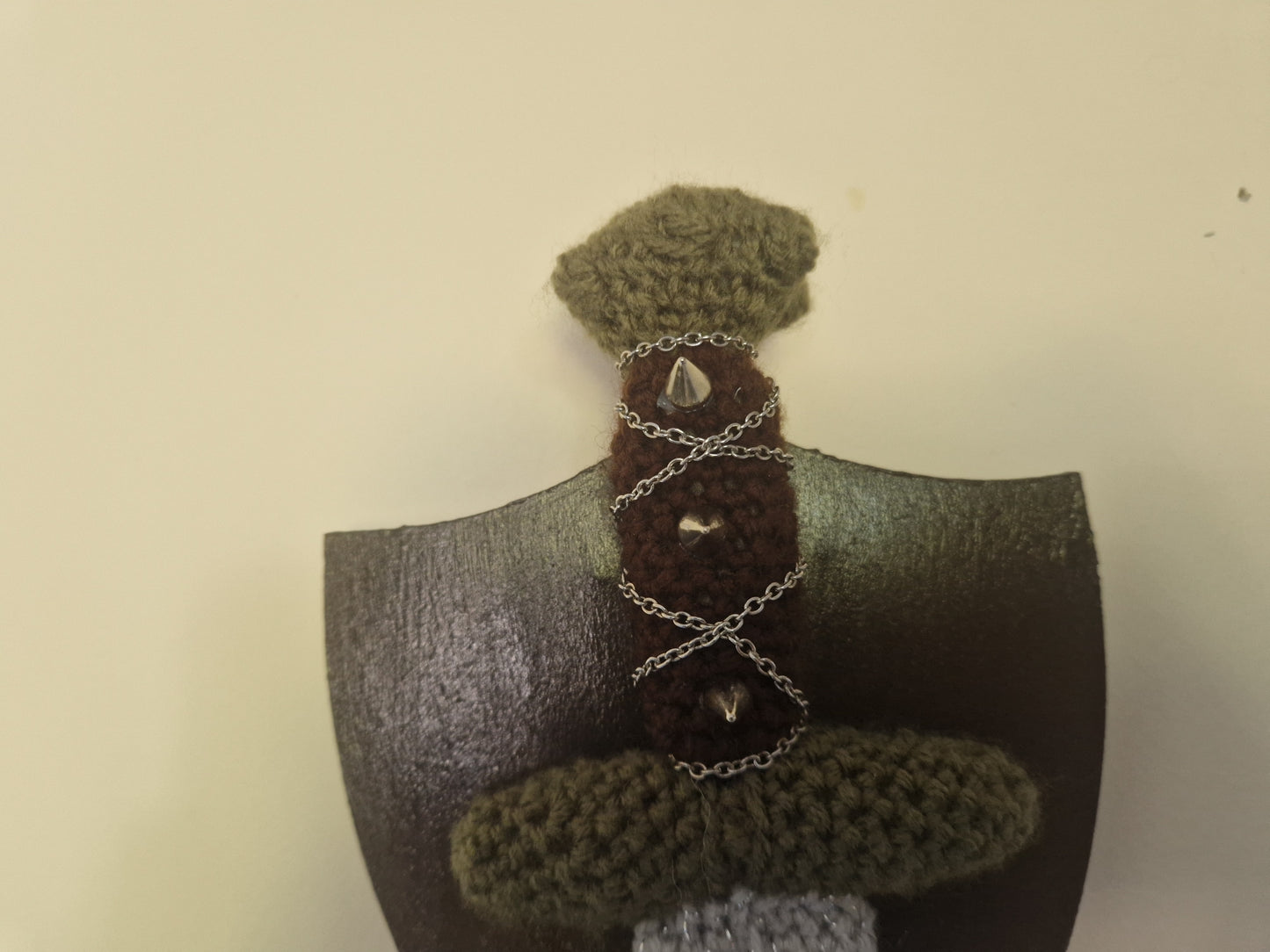 Crochet Mini Dagger Mounted On Shield With Chain & Spikes