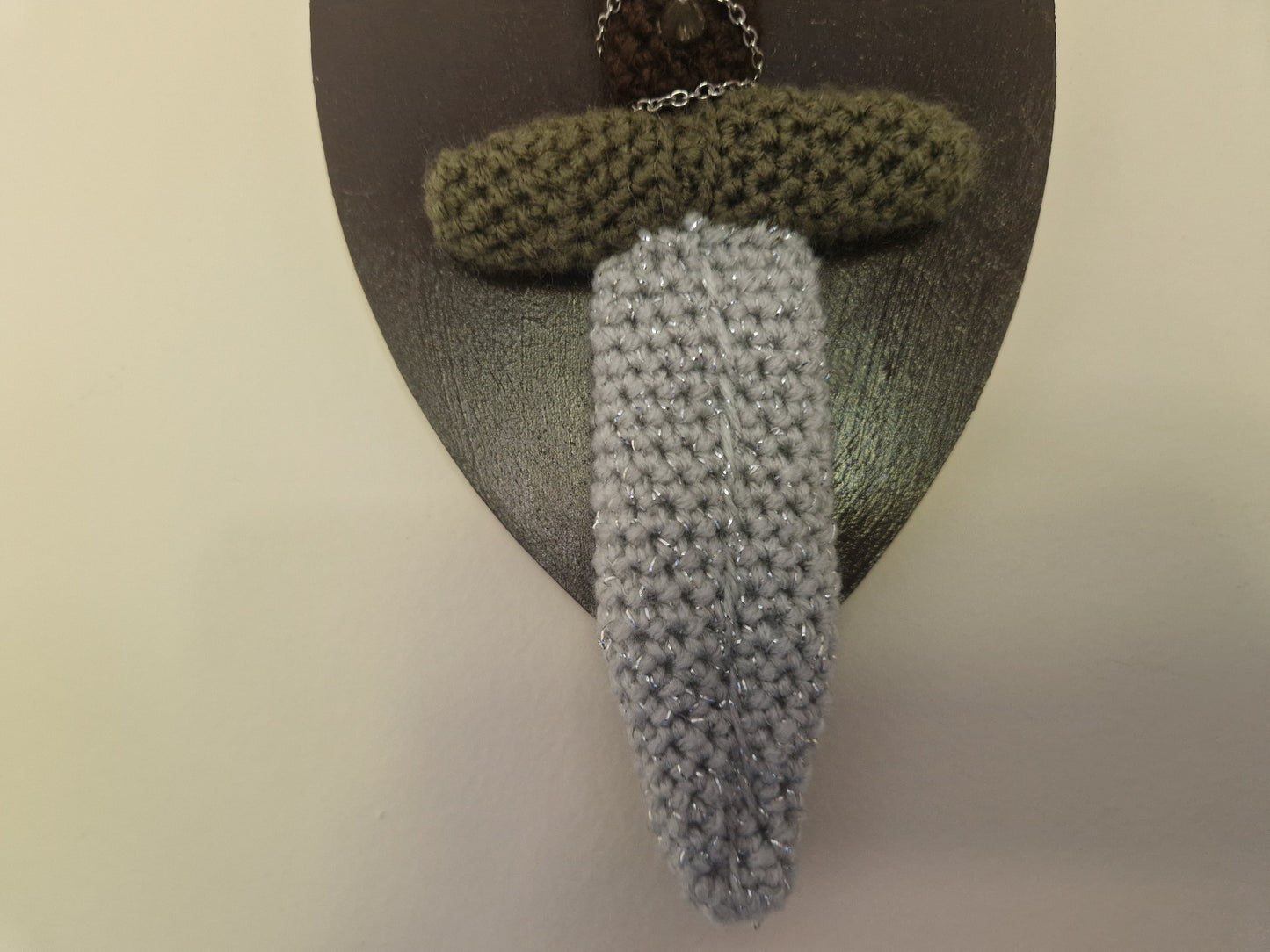 Crochet Mini Dagger Mounted On Shield With Chain & Spikes