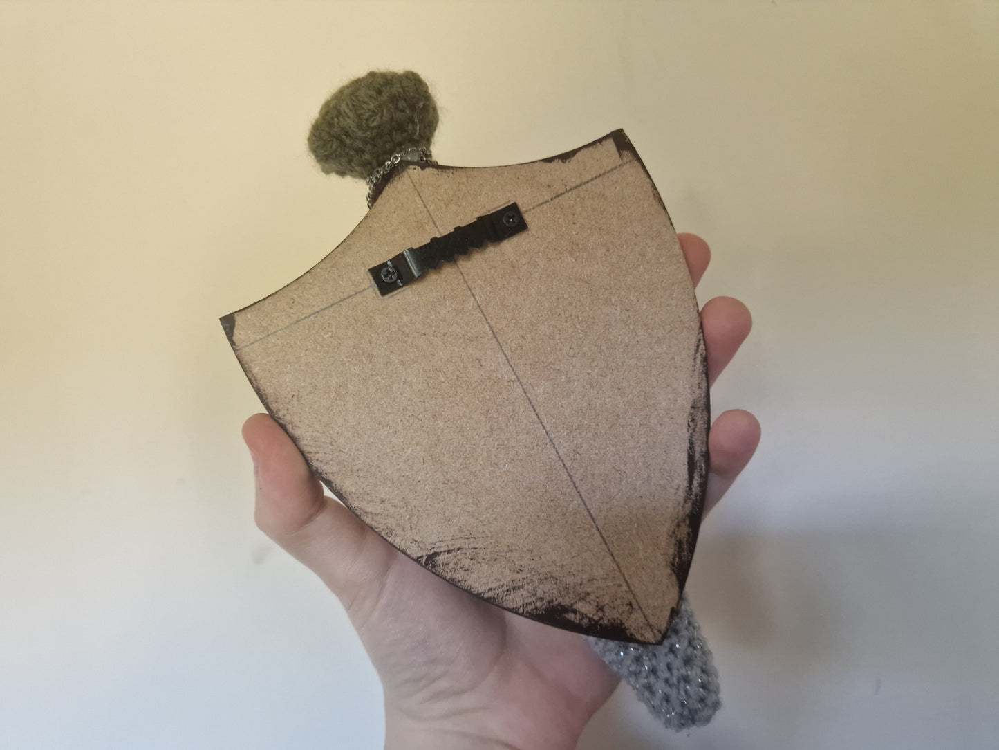 Crochet Mini Dagger Mounted On Shield With Chain & Spikes
