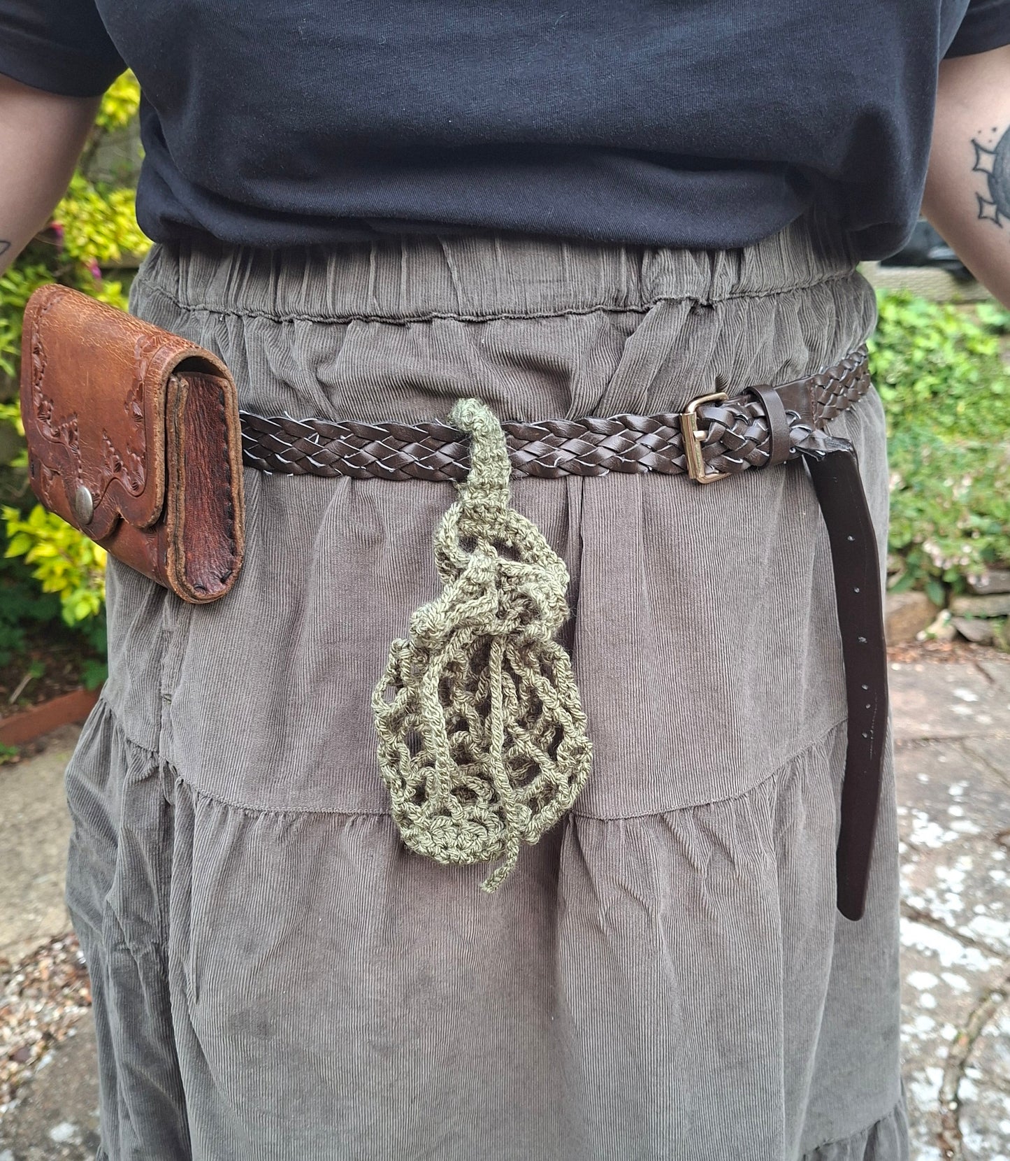 Crochet Mesh Drawstring Belt Pouch