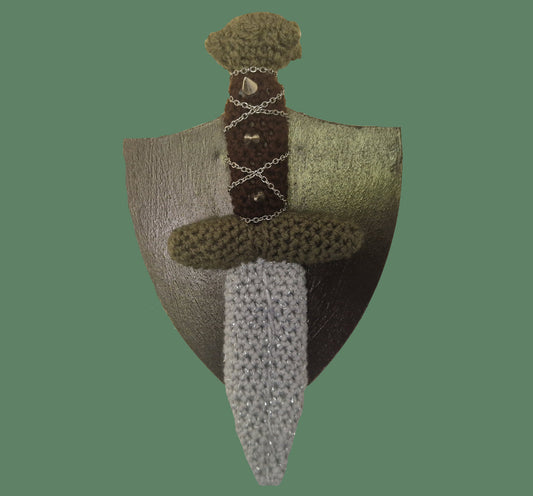 Crochet Mini Dagger Mounted On Shield With Chain & Spikes