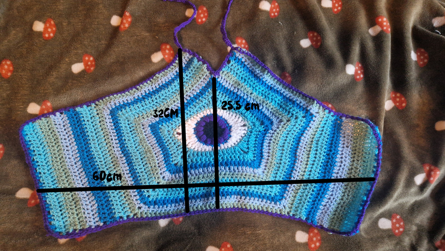 Third Eye Festival Crochet Corset Crop Top With Corset Style Lace Up Back Purple x Blue SIZE S
