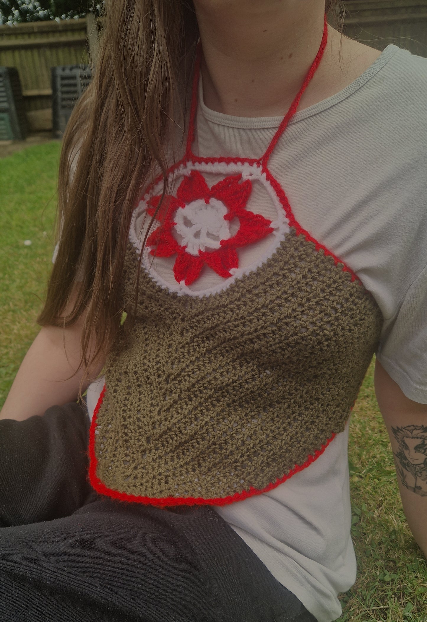 Skull Death Flower Triangle Shaped Lace Up Crop Top Size S