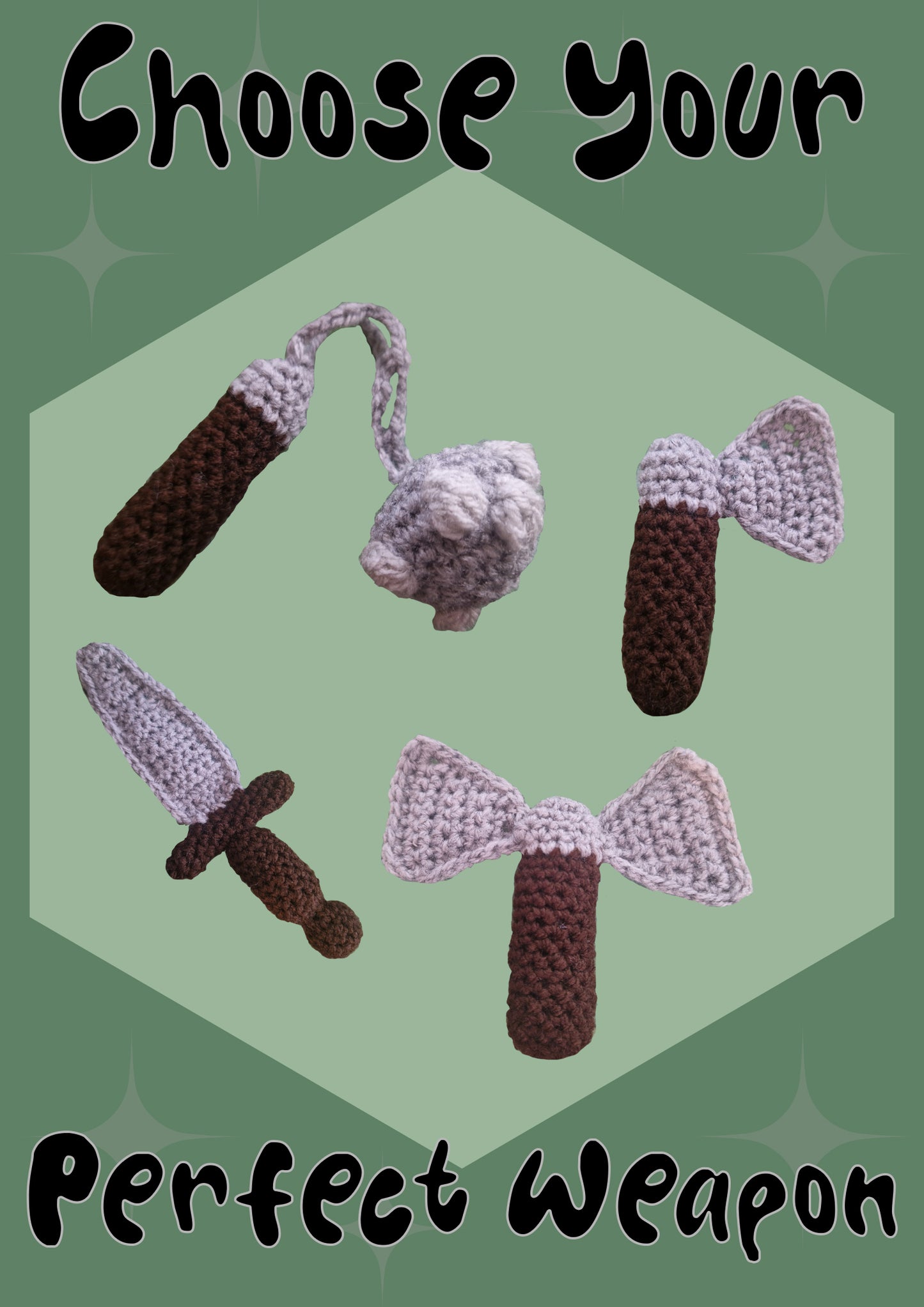 CROCHET PATTERN: CHOOSE YOUR PERFECT WEAPON Keyring