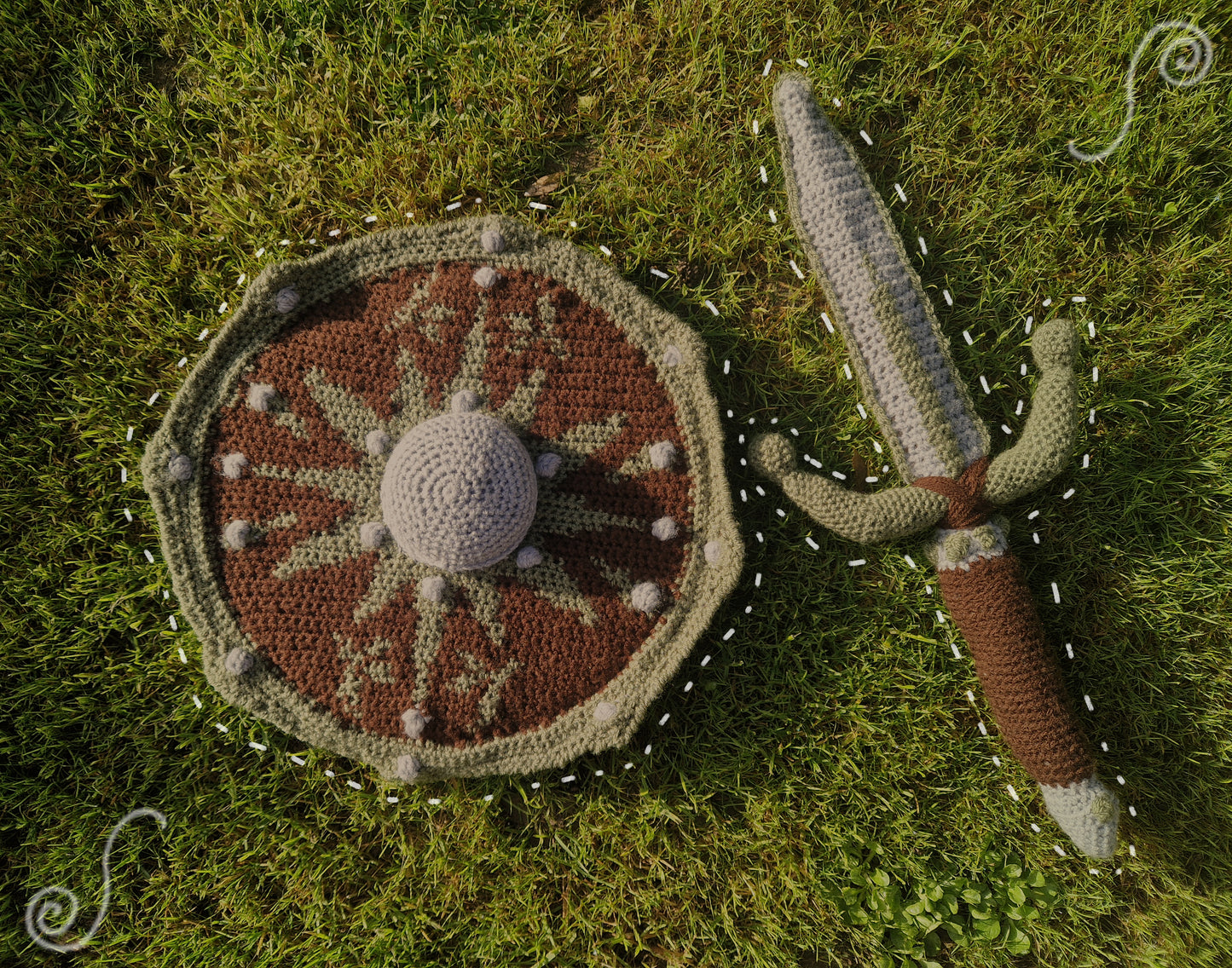 Crochet Shield & Dagger - A Gift From The Fae Greens/Browns/Greys